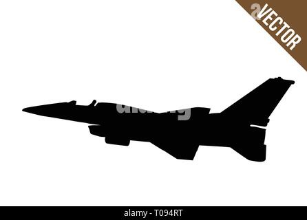 Fighter jet (F-16) silhouette on white background, vector illustration Stock Vector