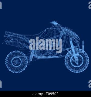 Wireframe of the quad of blue lines on a dark background. 3D. Vector illustration Stock Vector