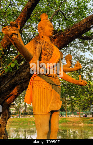 Eight armed statue of Hindu god Vishnu by the Siem Reap River in the center of this north west tourist town; Siem Reap, Cambodia