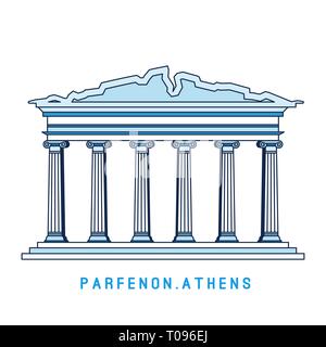 Line art Parthenon, Athens, Greece, European famous sight, old temple, vector illustration in flat style. Stock Vector