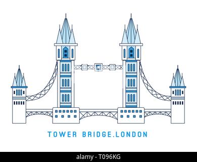 Line art Tower Bridge, England, symbol of London, European famous sight, vector illustration in flat style. Stock Vector