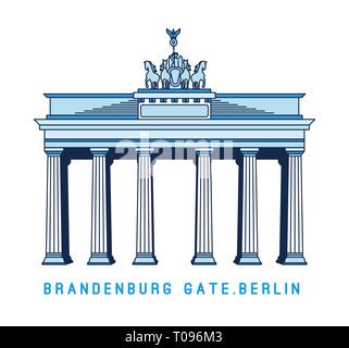 Line art Brandenburg gate, Berlin, Germany, European famous monument, vector illustration in flat style. Stock Vector