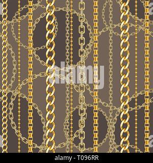 Seamless pattern with belts, chain on bright animal skin background for fabric. Trendy repeating print. Stock Vector