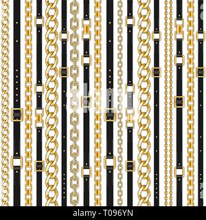 Abctract seamless pattern with belts and chain isolated for fabric. Trendy repeating print. Stock Vector