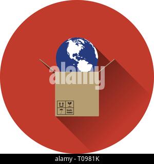 Planet in box. Logistic concept icon. Flat color with shadow design. Vector illustration. Stock Vector