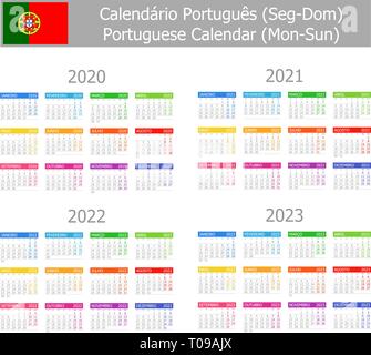 2020-2023 Portuguese Type-1 Calendar Mon-Sun on white background Stock Vector