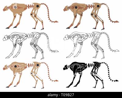 Leopard Robot colored. Outline only. Without outline. Black fill. Stock Vector