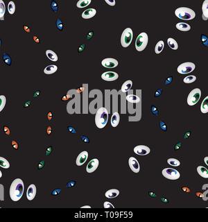 Halloween vector print. Seamless pattern spooky eyes in the dark 10 eps Stock Vector