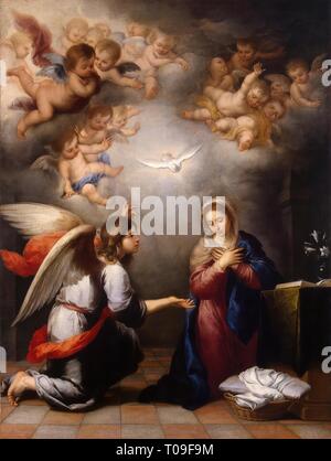 'The Annunciation'. Spain, Circa 1660. Dimensions: 142x107,5 cm. Museum: State Hermitage, St. Petersburg. Author: BARTOLOME ESTEBAN MURILLO . Bartolome Esteban Murillo. Stock Photo