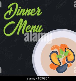 Menu concept. Dinner menu. Soup in flat style. Vector illustration. Stock Vector