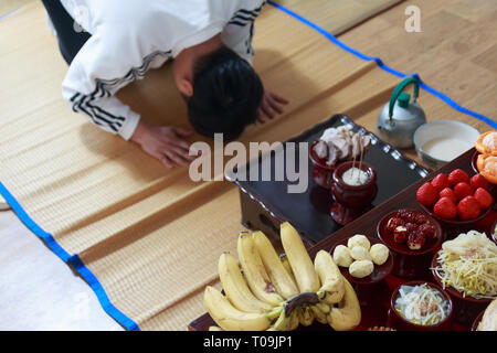 Jesa or Charye held on holiday and ancestor's death anniversary, commemorative rites or ceremony for ancestors in Korea Stock Photo