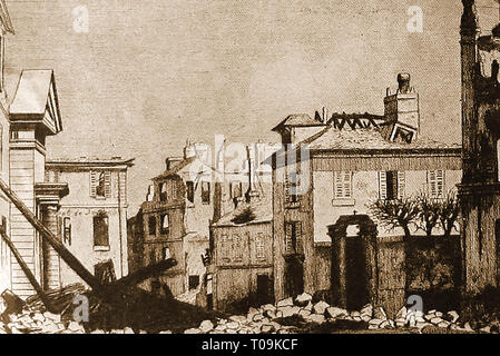Seige of Paris -  Ruins at St Cloud - Place de Hospice, St Cloud after departure of Prussians at Battle of Buzenval aka Mont Valrien (1870/1871) Stock Photo