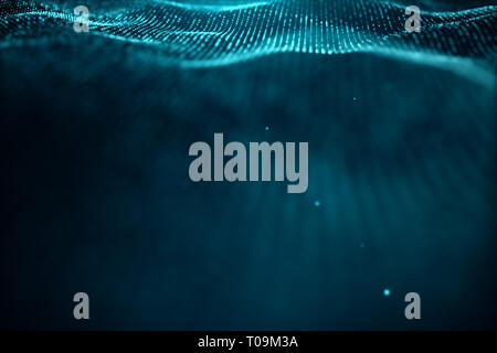 Abstract data technology. Digital landscape with particles, dots. Cyberspace technology. Wavy surface consisting of points - transferring big data, 3D Stock Photo