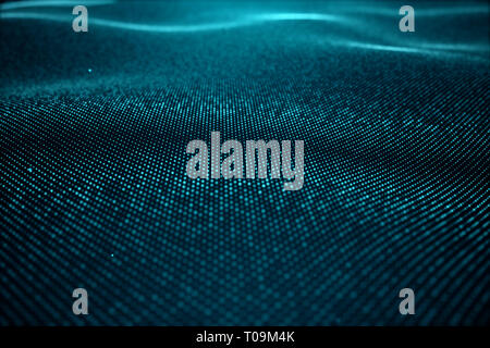 Abstract data technology. Digital landscape with particles, dots. Cyberspace technology. Wavy surface consisting of points - transferring big data, 3D Stock Photo