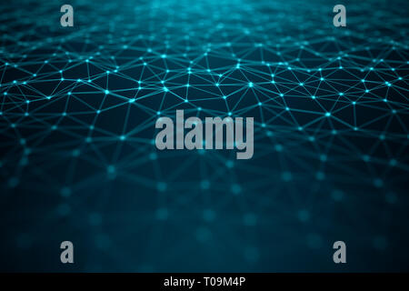 Data technology, abstract global network. Global connecting, network connection dots and lines on blue background. Transfer of big data consisting of  Stock Photo
