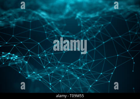 Data technology, abstract global network. Global connecting, network connection dots and lines on blue background. Transfer of big data consisting of  Stock Photo