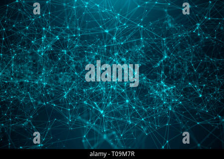 Abstract transfer big technology. Digital landscape with Global connecting, low poly network connection dots and lines on blue background. Cyberspace  Stock Photo