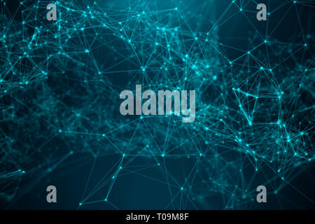 Abstract transfer big technology. Digital landscape with Global connecting, low poly network connection dots and lines on blue background. Cyberspace  Stock Photo