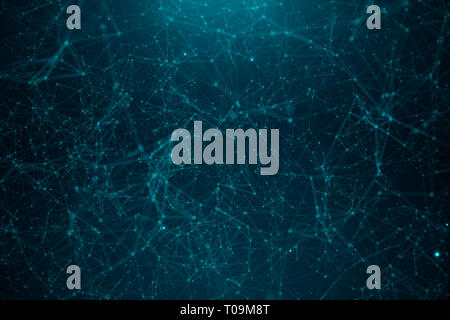 Abstract transfer big technology. Digital landscape with Global connecting, low poly network connection dots and lines on blue background. Cyberspace  Stock Photo