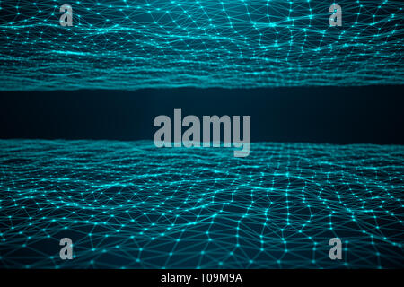 Abstract transfer big technology. Digital landscape with Global connecting, low poly network connection dots and lines on blue background. Cyberspace  Stock Photo