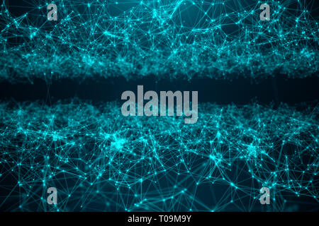 Abstract transfer big technology. Digital landscape with Global connecting, low poly network connection dots and lines on blue background. Cyberspace  Stock Photo