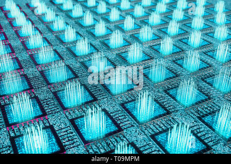 AI - artificial intelligence concept. Machine learning. Central Computer Processors on the circuit board with luminous tracks. Encoded data. Computer  Stock Photo