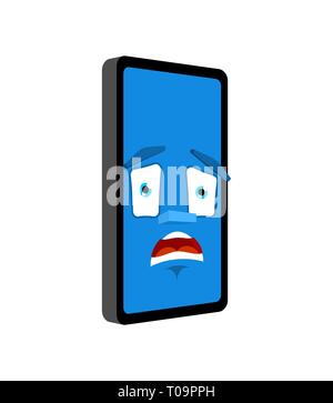 Smartphone fear emotion OMG isolated. Phone Scared. Mobile phone panicked. Vector illustration Stock Vector