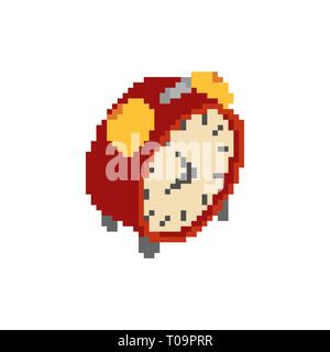 Alarm clock pixel art. Clock 8 bit style Stock Vector