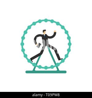 Businessman runs in wheel. lot of work. Concept routine work Stock Vector