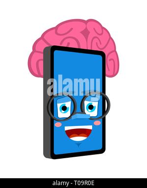 Smart Computer with brains isolated. Brain in PC Cartoon Style. data ...