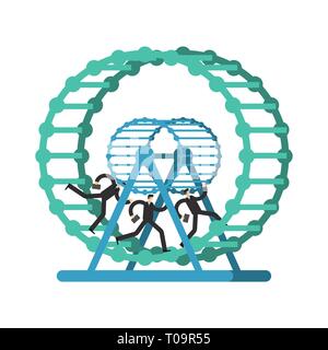 Businessman runs in wheel. lot of work. Concept routine work Stock Vector