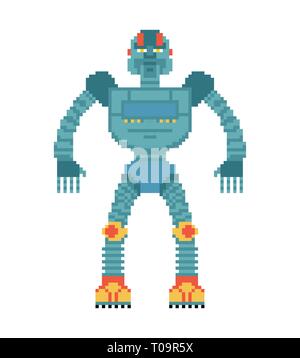 Robot pixel art. Cyborg 8 bit style. Old game graphics Stock Vector