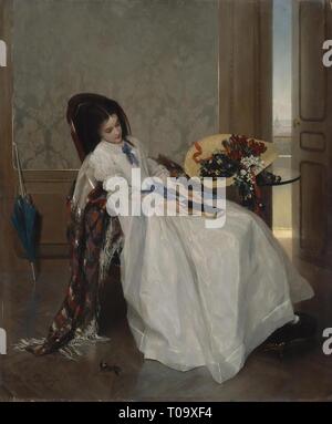 'After a Walk'. Belgium, 1855-1860. Dimensions: 53,5x45 cm. Museum: State Hermitage, St. Petersburg. Author: Gustave Léonard de Jonghe. Stock Photo