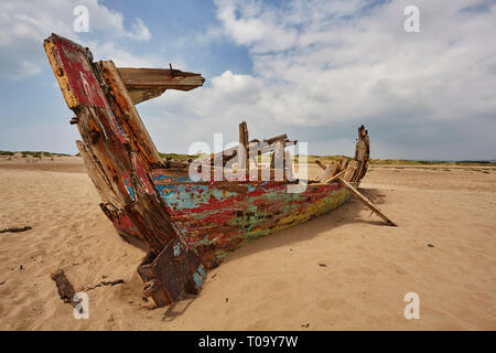 A wreck at Crow Point, in the estuary of the River Taw, near Braunton, north Devon, Great Britain. Stock Photo