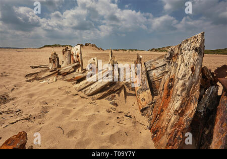 A wreck at Crow Point, in the estuary of the River Taw, near Braunton, north Devon, Great Britain. Stock Photo