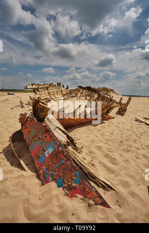 A wreck at Crow Point, in the estuary of the River Taw, near Braunton ...