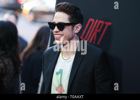 Hollywood, United States. 18th Mar, 2019. HOLLYWOOD, LOS ANGELES, CA, USA - MARCH 18: Comedian Pete Davidson arrives at the Los Angeles Premiere Of Netflix's 'The Dirt' held at ArcLight Cinemas Hollywood on March 18, 2019 in Hollywood, Los Angeles, California, United States. (Photo by Xavier Collin/Image Press Agency) Credit: Image Press Agency/Alamy Live News Stock Photo