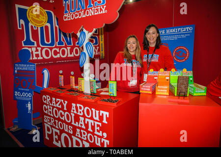 London, UK. 19th Mar, 2019. The International Food and Drink Event is the celebration of more than 1350 innovative, global and cutting edge food and drink manufacturers, all under one roof to take you through a journey of the senses, as it allows you to see, taste, smell, touch and hearing yourself to go wow, as the quality of the products reach your tongue Credit: Paul Quezada-Neiman/Ģ����ý Live News Stock Photo
