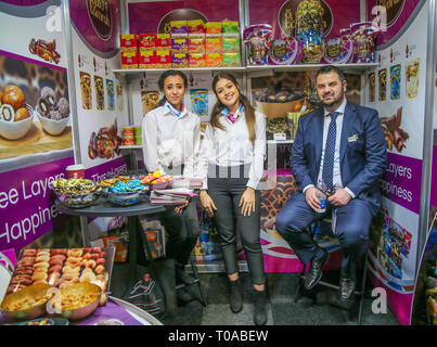 London, UK. 19th Mar, 2019. The International Food and Drink Event is the celebration of more than 1350 innovative, global and cutting edge food and drink manufacturers, all under one roof to take you through a journey of the senses, as it allows you to see, taste, smell, touch and hearing yourself to go wow, as the quality of the products reach your tongue Credit: Paul Quezada-Neiman/Ģ����ý Live News Stock Photo