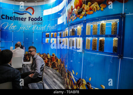 London, UK. 19th Mar, 2019. The International Food and Drink Event is the celebration of more than 1350 innovative, global and cutting edge food and drink manufacturers, all under one roof to take you through a journey of the senses, as it allows you to see, taste, smell, touch and hearing yourself to go wow, as the quality of the products reach your tongue Credit: Paul Quezada-Neiman/Ģ����ý Live News Stock Photo