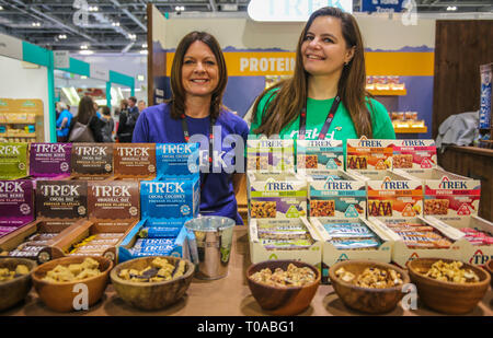 London, UK. 19th Mar, 2019. The International Food and Drink Event is the celebration of more than 1350 innovative, global and cutting edge food and drink manufacturers, all under one roof to take you through a journey of the senses, as it allows you to see, taste, smell, touch and hearing yourself to go wow, as the quality of the products reach your tongue Credit: Paul Quezada-Neiman/Ģ����ý Live News Stock Photo