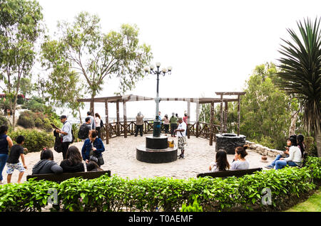 Lima, Peru January 17th, 2018 : The viewpoint Catalina Recavarren or commonly called Barranco lookout is a structure built on the edge of the cliff. Stock Photo