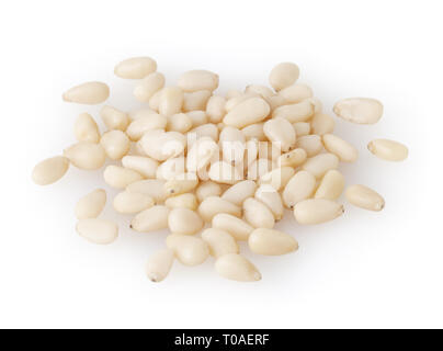 Shelled cedar pine nuts isolated on white background with clipping path Stock Photo