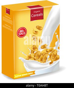 Cornflakes package isolated Vector realistic. Product placement mock up. Label design. 3d detailed illustration Stock Vector