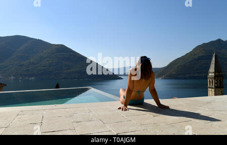 Infinity pool at Kotor on Montenegro’s Adriatic coast Stock Photo