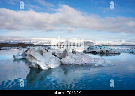 Landscape of Iceland, Europe. Iceberg in the glacial lagoon, located in the southeastern part of the island, near the glacier Vatnajokull. Tourist att Stock Photo