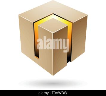 Vector Illustration of Beige and Yellow 3d Bold Cube Stock Vector