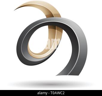 Vector Illustration of Black and Beige Curled Ivy Like Letter A Icon Stock Vector