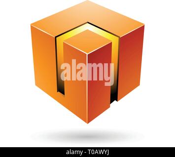 Vector Illustration of Orange and Yellow 3d Bold Cube Stock Vector