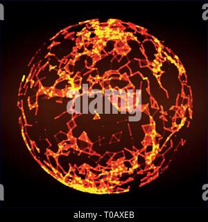 Low poly fire flame sphere. Futuristic energy circle. Stock Vector